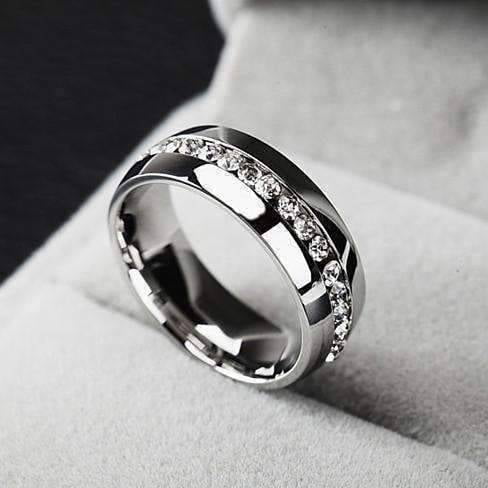 Stainless Steel Channel-Set Eternity Comfort Fit Wedding Band Ring with Clear CZ Stainless Steel Channel-Set Eternity Comfort Fit Wedding Band Ring with Clear CZ